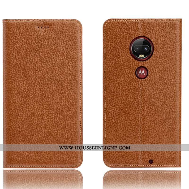 Étui Moto G7 Plus Cuir Véritable Modèle Fleurie Incassable Coque Téléphone Portable Protection Bleu