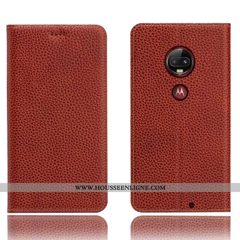 Étui Moto G7 Plus Cuir Véritable Modèle Fleurie Incassable Coque Téléphone Portable Protection Bleu