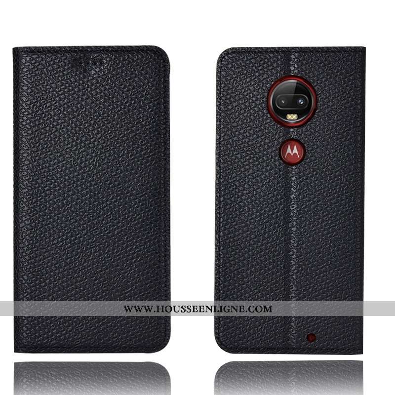 Étui Moto G7 Plus Cuir Véritable Modèle Fleurie Téléphone Portable Coque Incassable Housse 2020 Noir