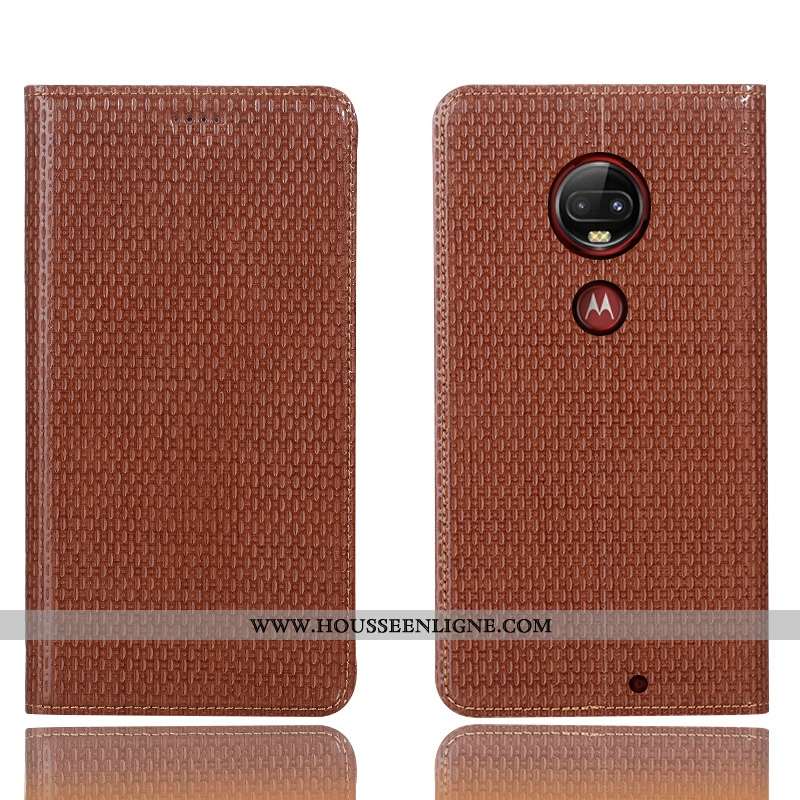 Étui Moto G7 Plus Cuir Véritable Protection Téléphone Portable Noir Coque Incassable