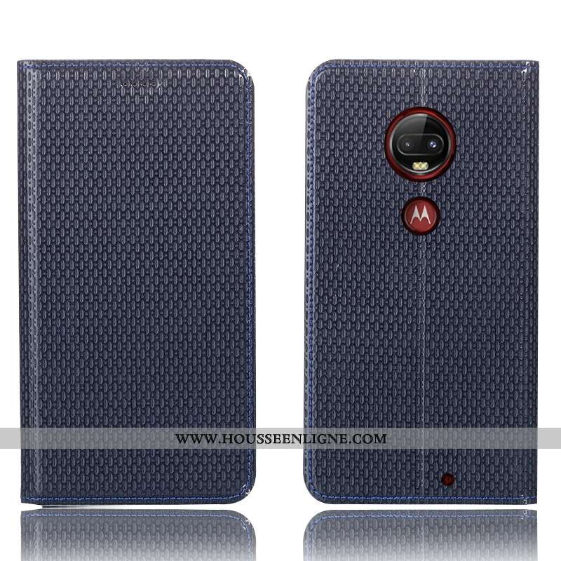 Étui Moto G7 Plus Cuir Véritable Protection Téléphone Portable Noir Coque Incassable