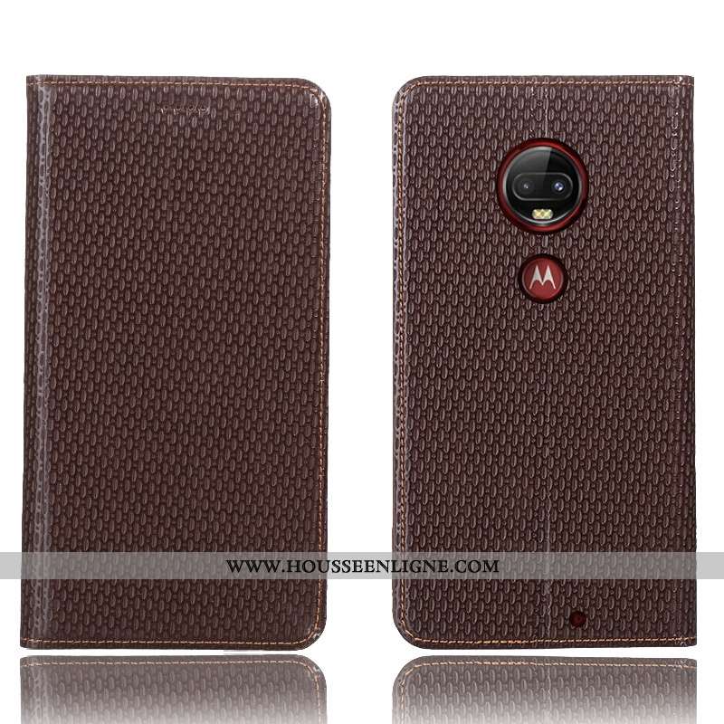 Étui Moto G7 Plus Cuir Véritable Protection Téléphone Portable Noir Coque Incassable