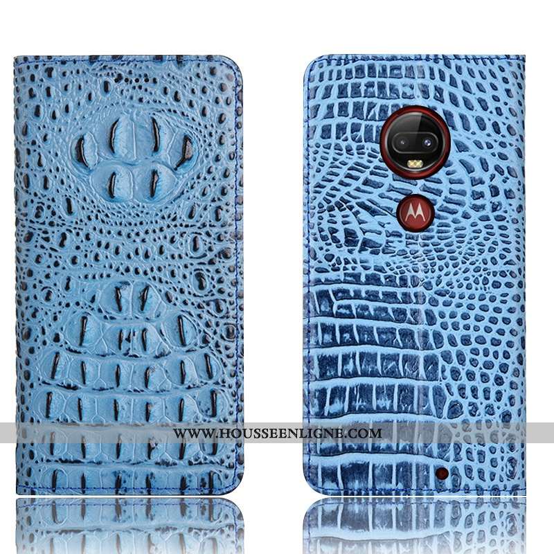 Étui Moto G7 Plus Protection Cuir Véritable Téléphone Portable Crocodile Noir Housse Incassable