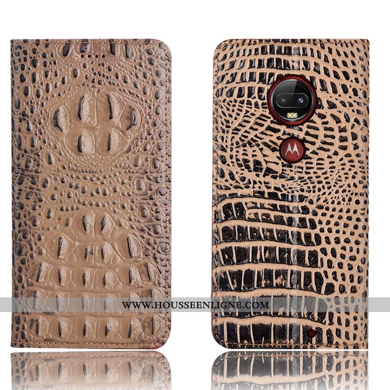 Étui Moto G7 Plus Protection Cuir Véritable Téléphone Portable Crocodile Noir Housse Incassable