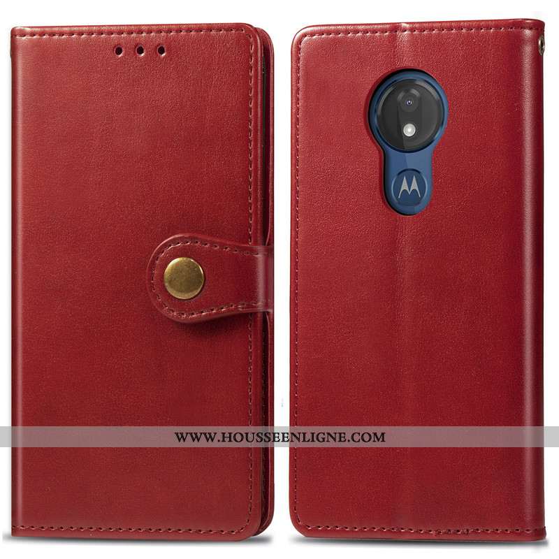 Étui Moto G7 Power Cuir Protection Coque Couleur Unie Téléphone Portable Business Ornements Suspendu