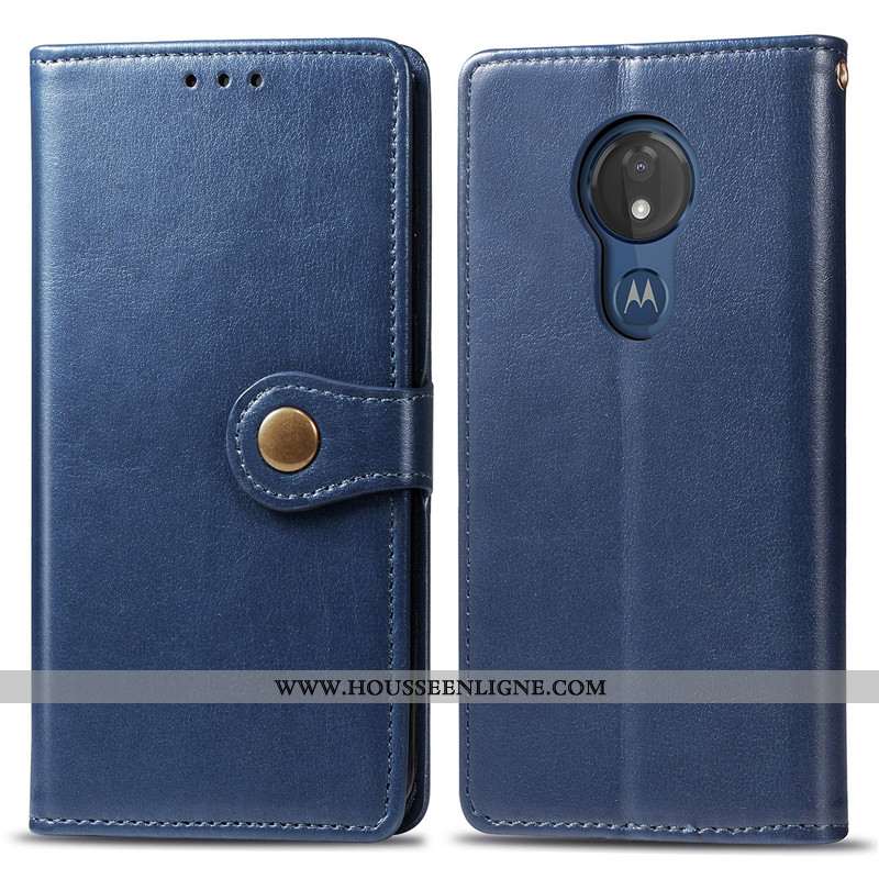 Étui Moto G7 Power Cuir Protection Coque Couleur Unie Téléphone Portable Business Ornements Suspendu