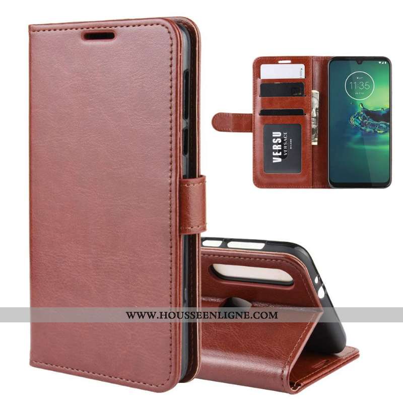 Étui Moto G8 Plus Cuir Protection Téléphone Portable Une Agrafe Orange 2020