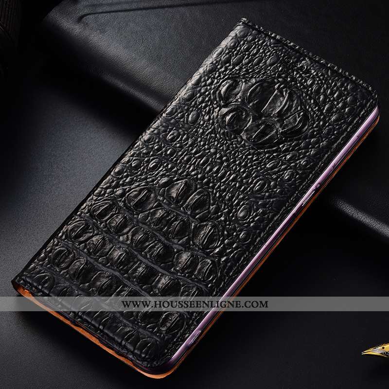Étui Moto G8 Plus Cuir Véritable Protection Crocodile Noir Tout Compris Housse