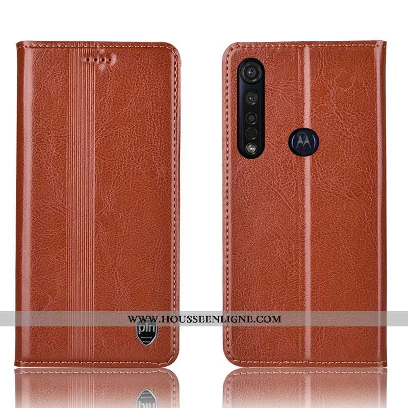 Étui Moto G8 Plus Cuir Véritable Protection Tout Compris Coque Housse Téléphone Portable Rouge