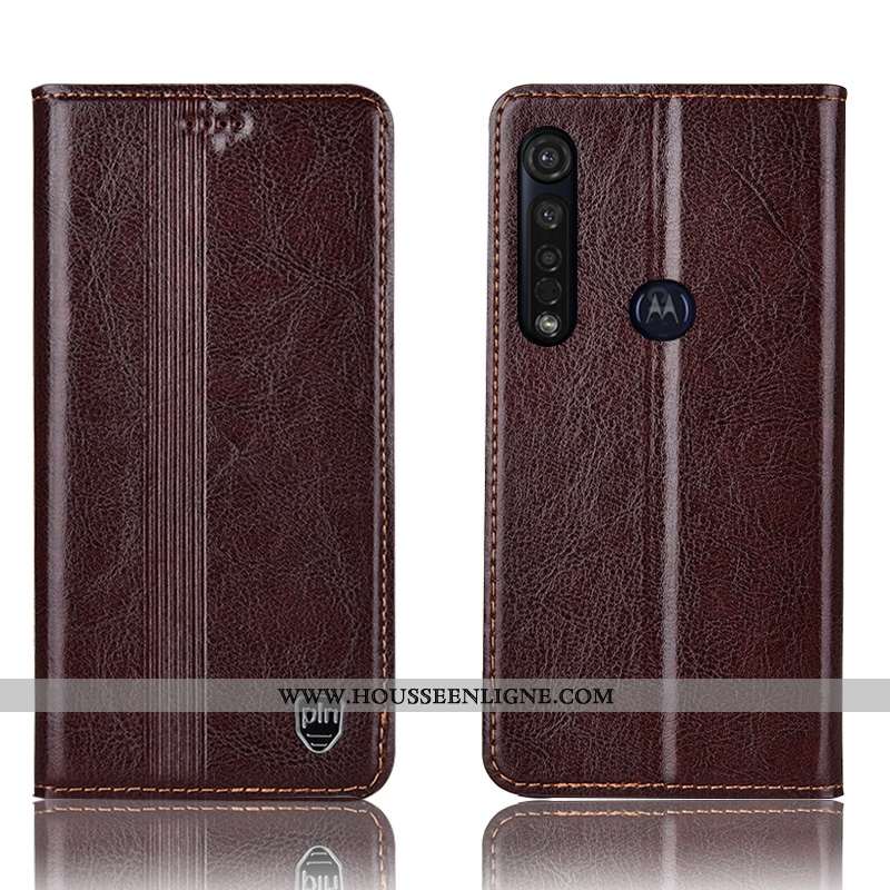 Étui Moto G8 Plus Cuir Véritable Protection Tout Compris Coque Housse Téléphone Portable Rouge
