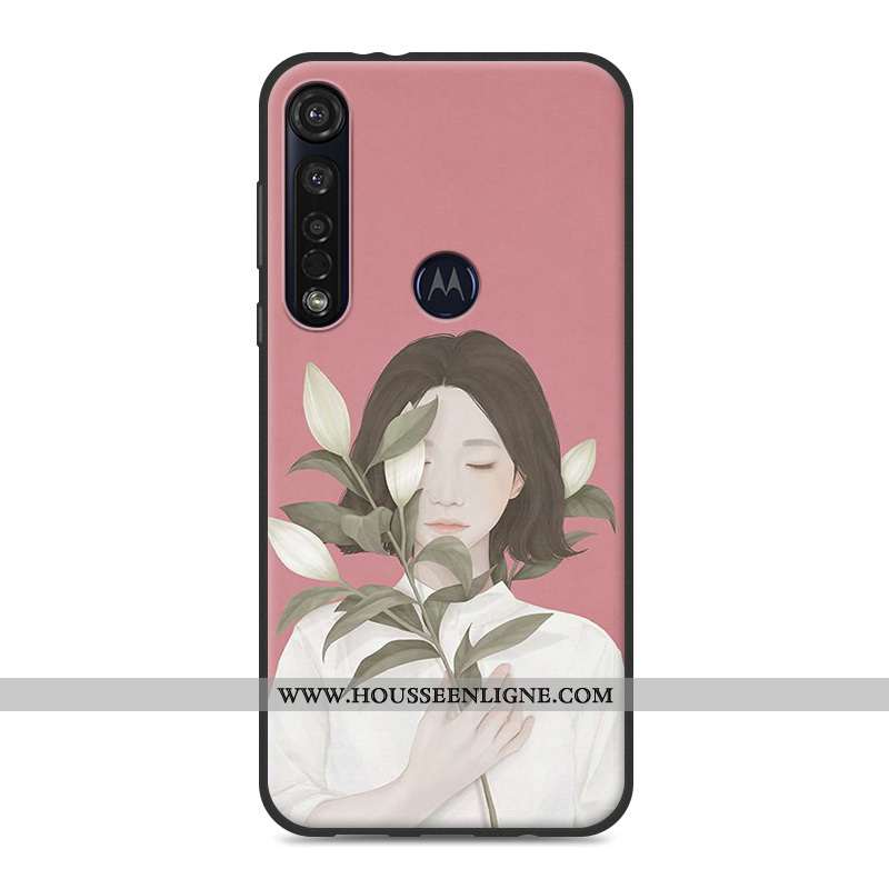 Étui Moto G8 Plus Fluide Doux Petit Tout Compris Art Téléphone Portable Coque Rose