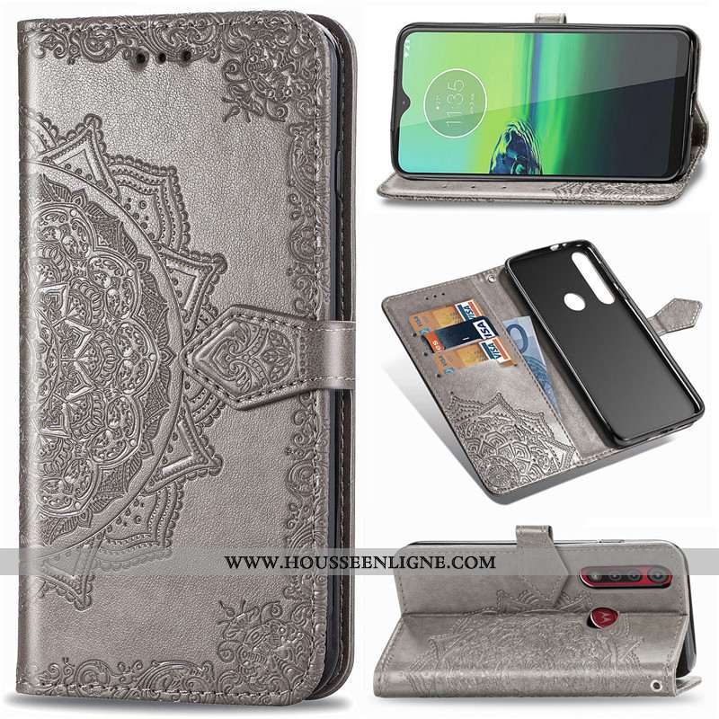 Étui Moto G8 Plus Gaufrage Cuir Protection Housse En Relief Coque Noir