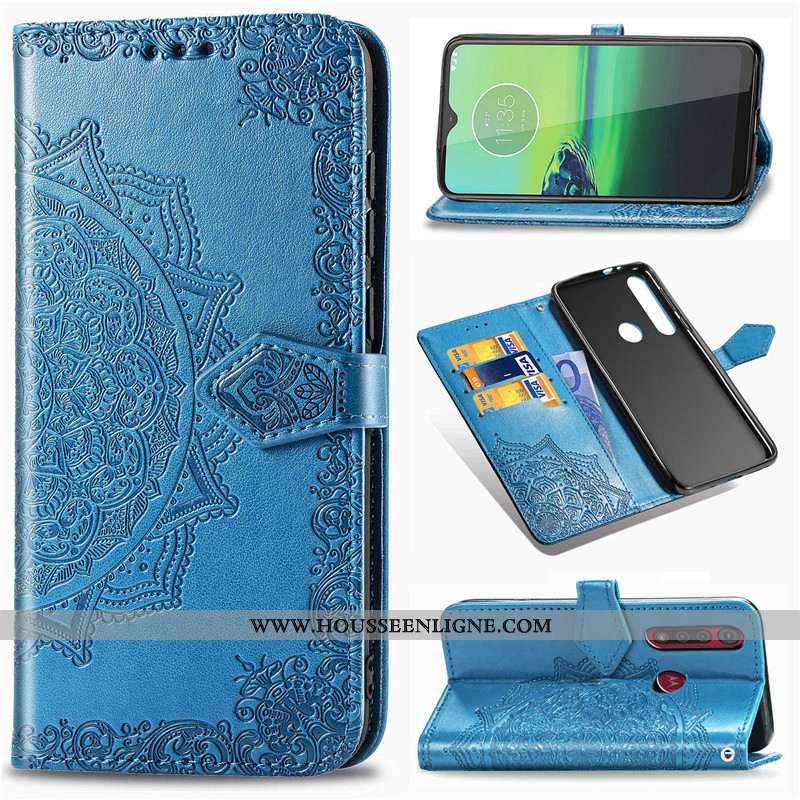 Étui Moto G8 Plus Gaufrage Cuir Protection Housse En Relief Coque Noir