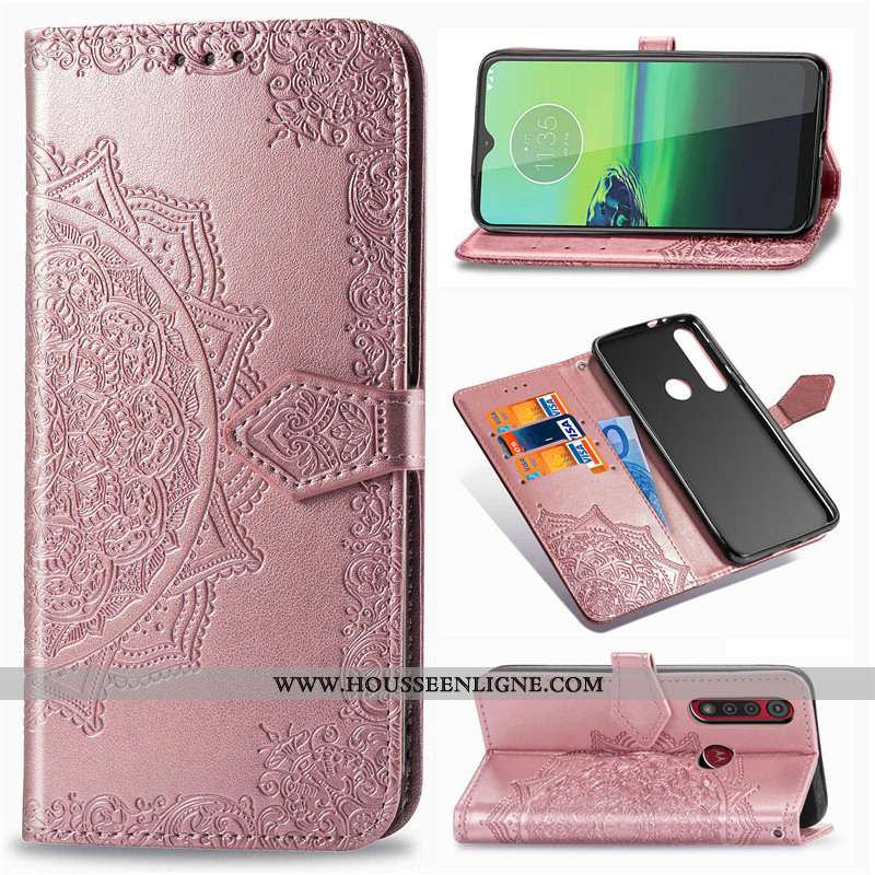 Étui Moto G8 Plus Gaufrage Cuir Protection Housse En Relief Coque Noir