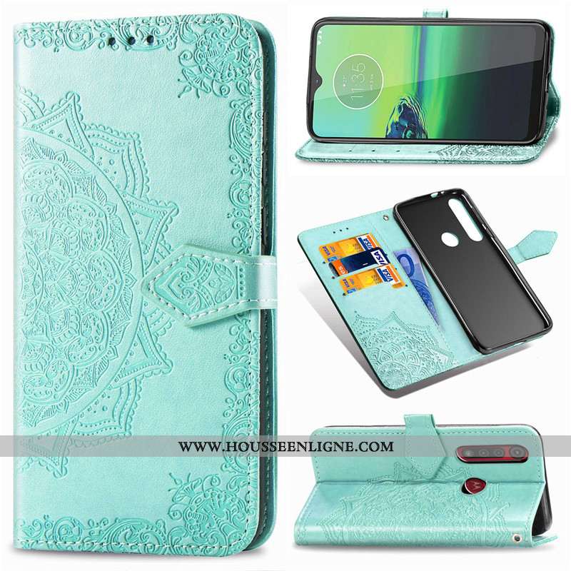 Étui Moto G8 Plus Gaufrage Cuir Protection Housse En Relief Coque Noir