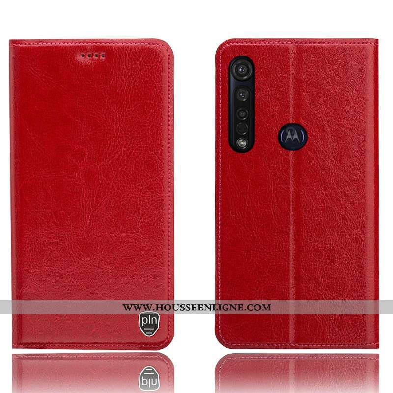 Étui Moto G8 Plus Protection Cuir Véritable Coque Téléphone Portable Modèle Fleurie Housse Orange