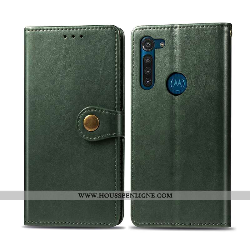 Étui Moto G8 Power Cuir Protection Ornements Suspendus Simple Couleur Unie Housse Verte