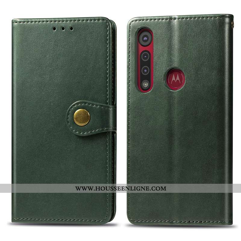 Étui Moto G8 Power Cuir Protection Ornements Suspendus Simple Couleur Unie Housse Verte