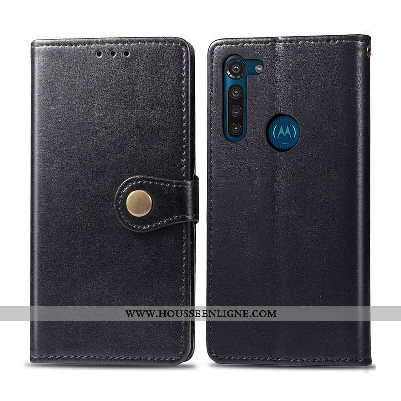 Étui Moto G8 Power Cuir Protection Ornements Suspendus Simple Couleur Unie Housse Verte