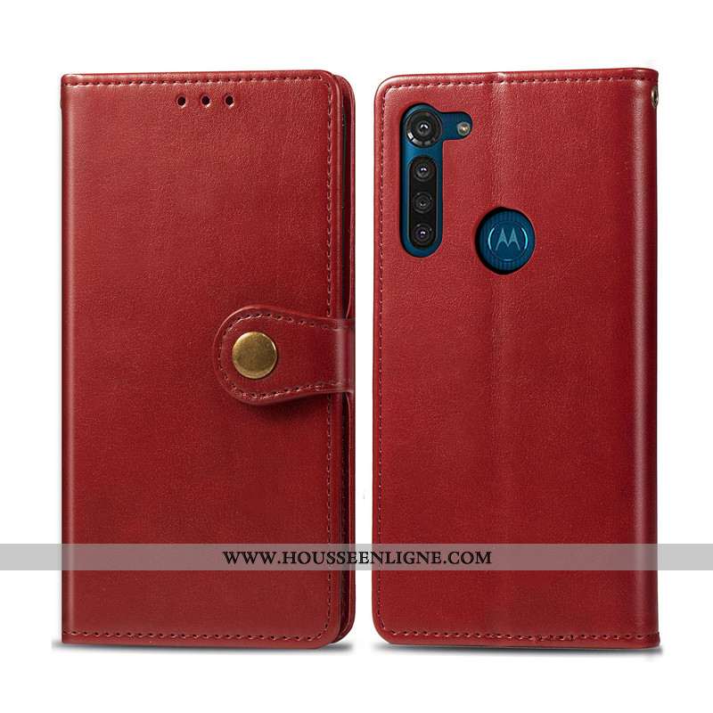 Étui Moto G8 Power Cuir Protection Ornements Suspendus Simple Couleur Unie Housse Verte