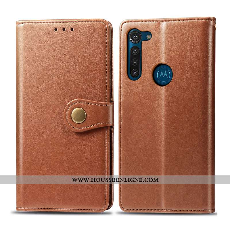 Étui Moto G8 Power Cuir Protection Ornements Suspendus Simple Couleur Unie Housse Verte