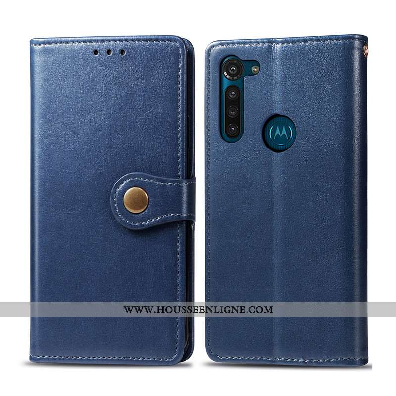 Étui Moto G8 Power Cuir Protection Ornements Suspendus Simple Couleur Unie Housse Verte