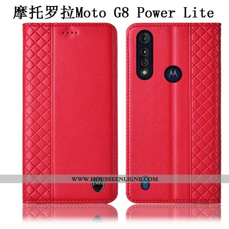 Étui Moto G8 Power Lite Cuir Cuir Véritable Incassable Téléphone Portable Coque Bleu