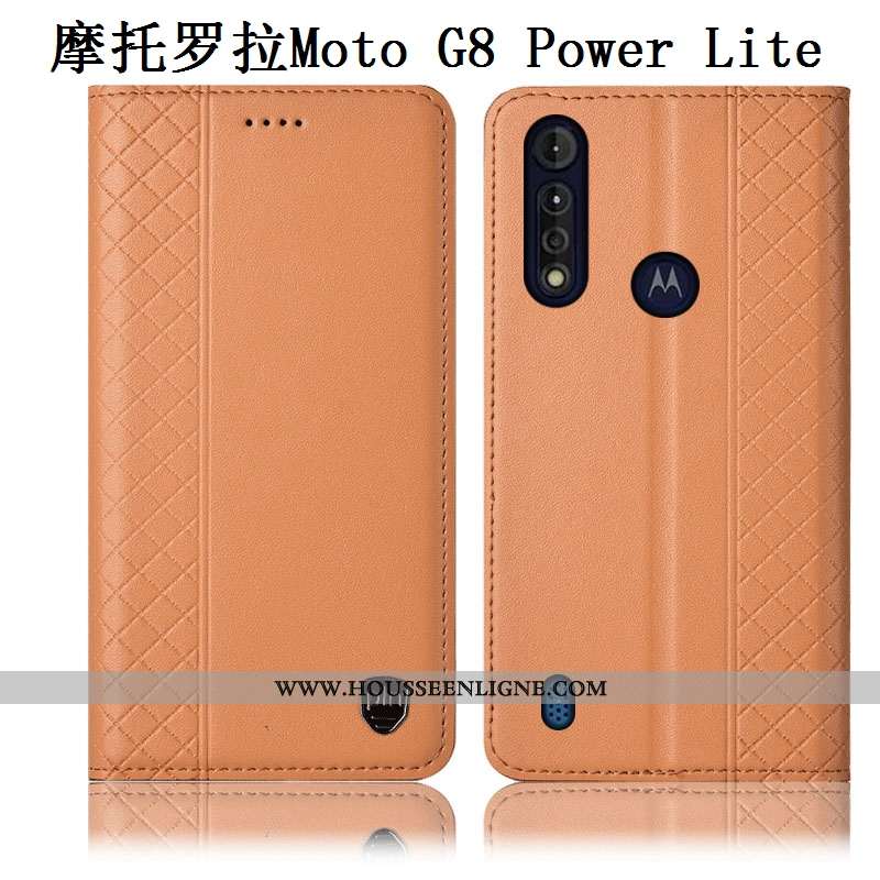 Étui Moto G8 Power Lite Cuir Cuir Véritable Incassable Téléphone Portable Coque Bleu