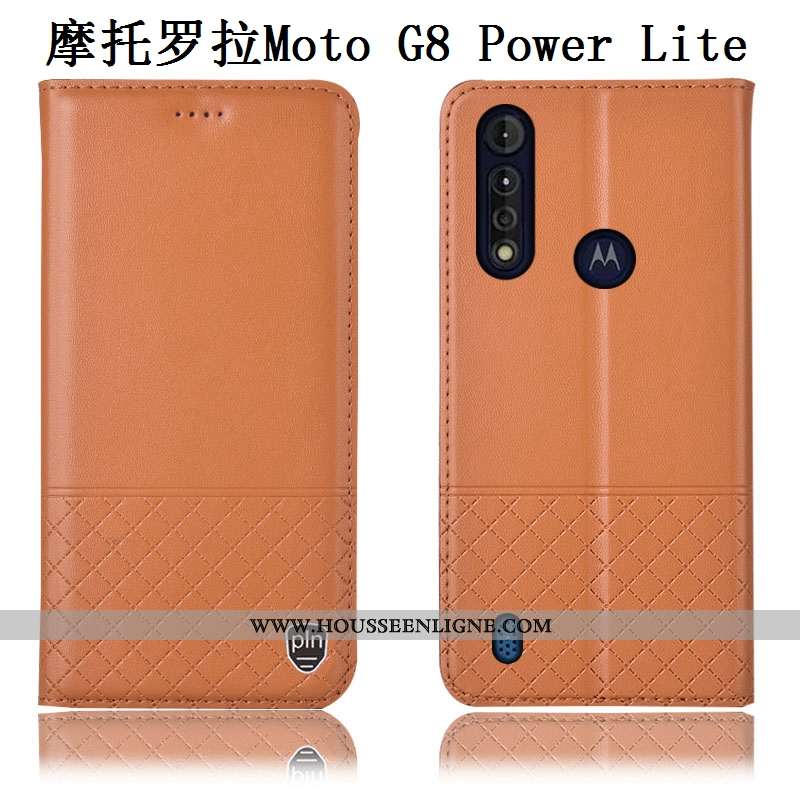 Étui Moto G8 Power Lite Cuir Cuir Véritable Téléphone Portable Rouge Véritable Incassable