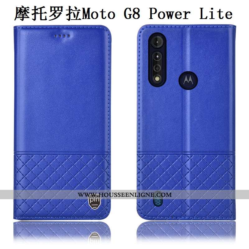Étui Moto G8 Power Lite Cuir Cuir Véritable Téléphone Portable Rouge Véritable Incassable