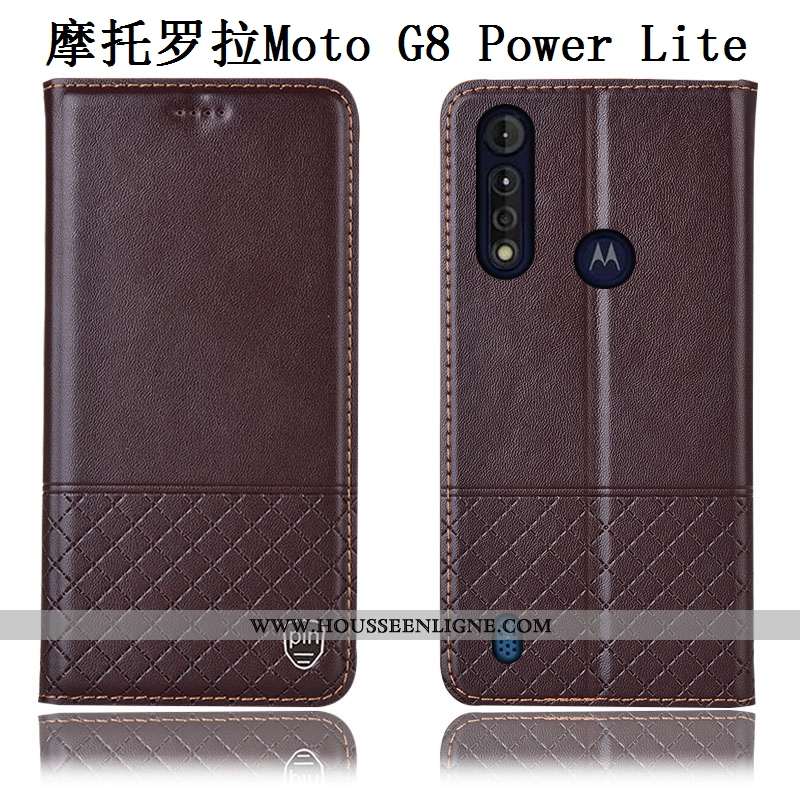 Étui Moto G8 Power Lite Cuir Cuir Véritable Téléphone Portable Rouge Véritable Incassable
