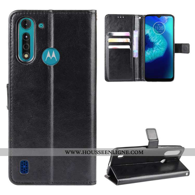 Étui Moto G8 Power Lite Cuir Protection Ornements Suspendus Noir Coque Téléphone Portable