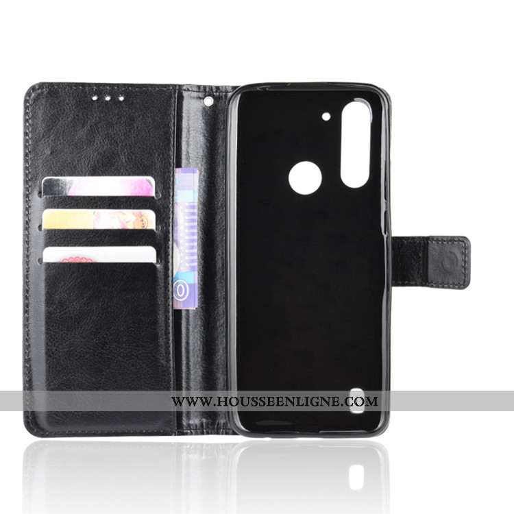 Étui Moto G8 Power Lite Cuir Protection Ornements Suspendus Noir Coque Téléphone Portable