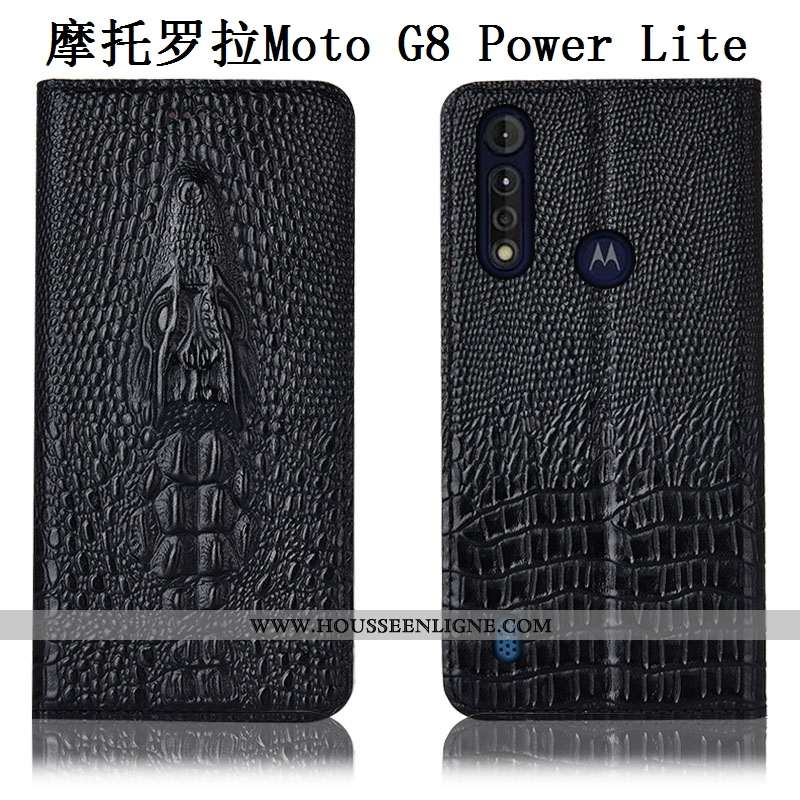 Étui Moto G8 Power Lite Protection Cuir Véritable Bleu Téléphone Portable Coque Housse Incassable