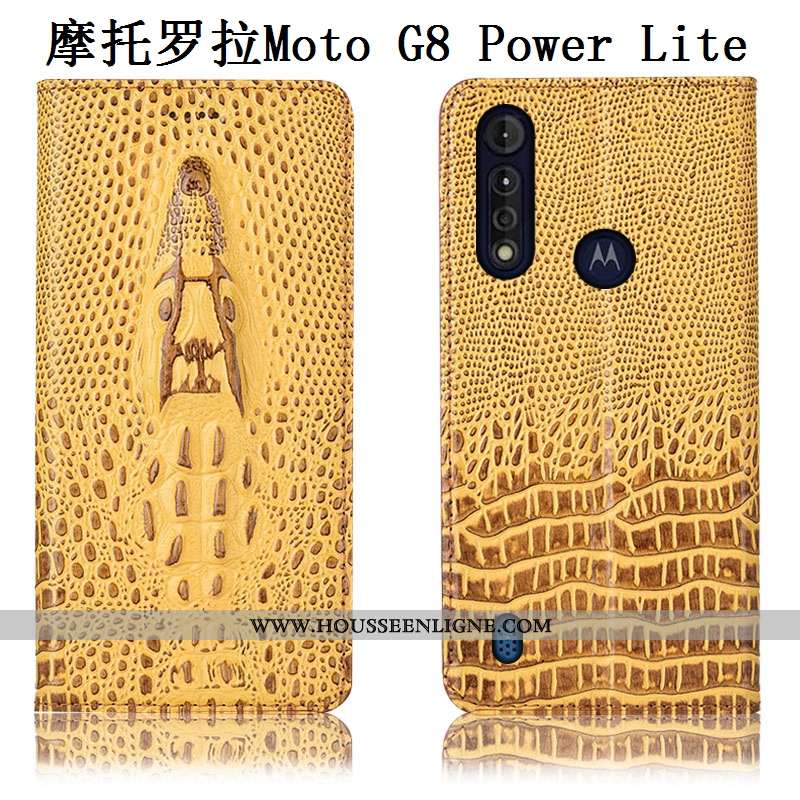 Étui Moto G8 Power Lite Protection Cuir Véritable Bleu Téléphone Portable Coque Housse Incassable