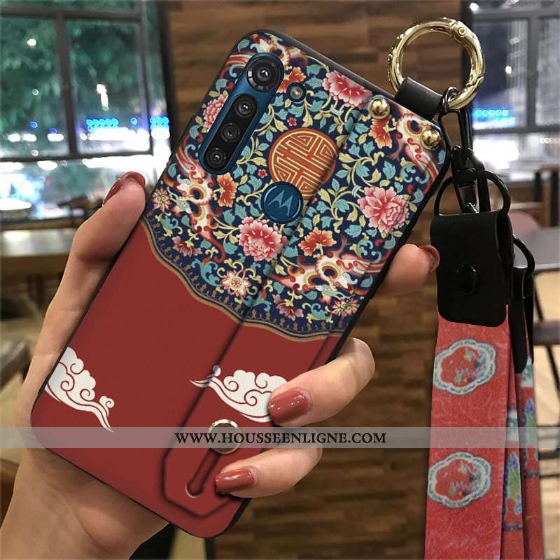 Étui Moto G8 Power Vintage Fluide Doux Palais Coque Support Vent Ornements Suspendus Rouge