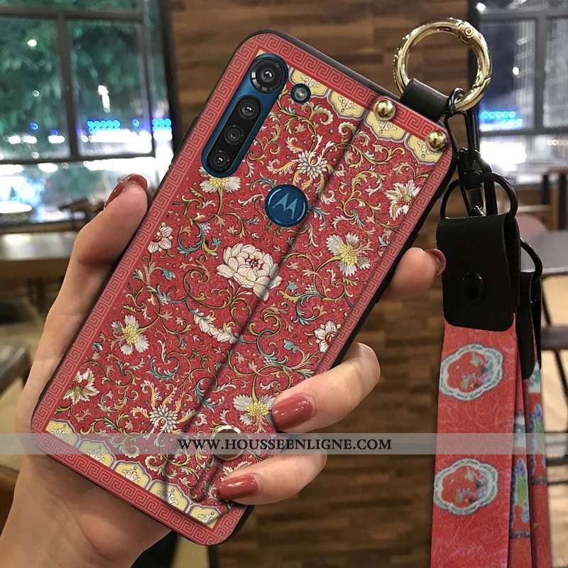 Étui Moto G8 Power Vintage Fluide Doux Palais Coque Support Vent Ornements Suspendus Rouge