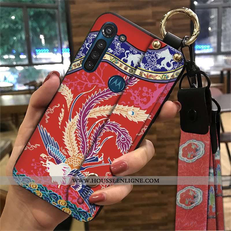 Étui Moto G8 Power Vintage Fluide Doux Palais Coque Support Vent Ornements Suspendus Rouge