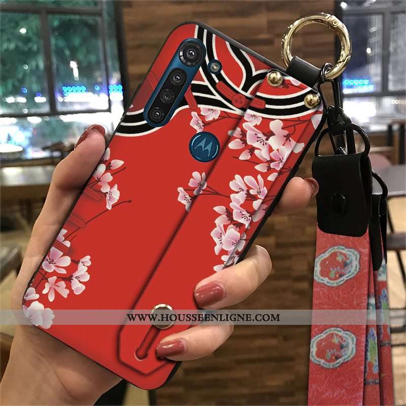 Étui Moto G8 Power Vintage Fluide Doux Palais Coque Support Vent Ornements Suspendus Rouge