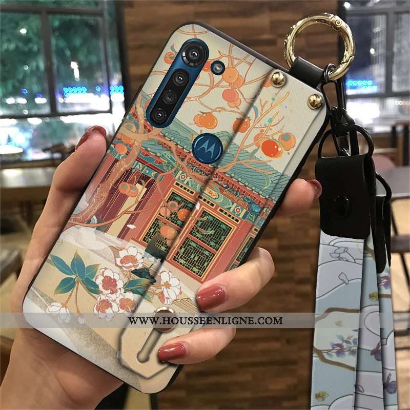Étui Moto G8 Power Vintage Fluide Doux Palais Coque Support Vent Ornements Suspendus Rouge