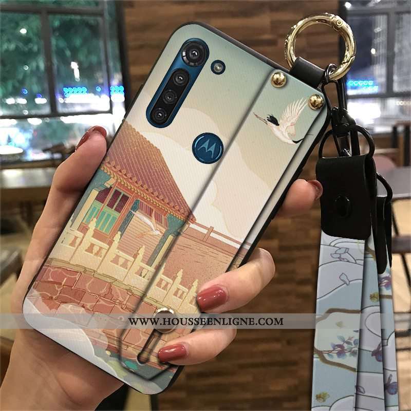 Étui Moto G8 Power Vintage Fluide Doux Palais Coque Support Vent Ornements Suspendus Rouge