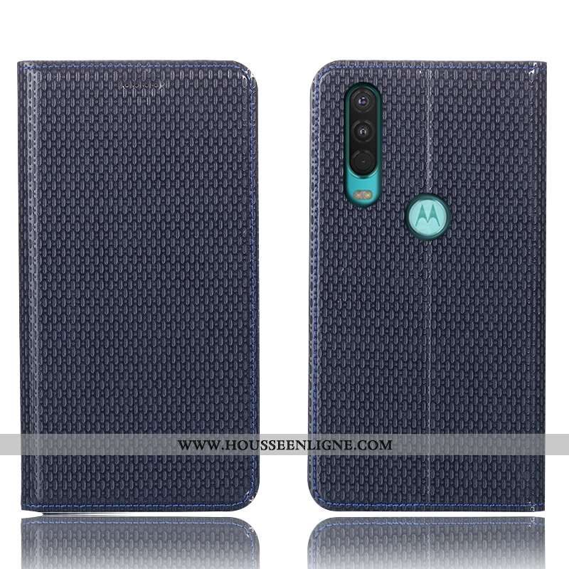 Étui Motorola One Action Cuir Véritable Protection Bleu Marin Housse Téléphone Portable Coque Bleu F