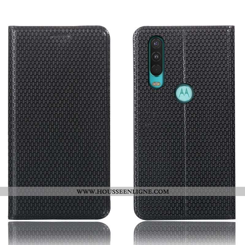 Étui Motorola One Action Cuir Véritable Protection Bleu Marin Housse Téléphone Portable Coque Bleu F
