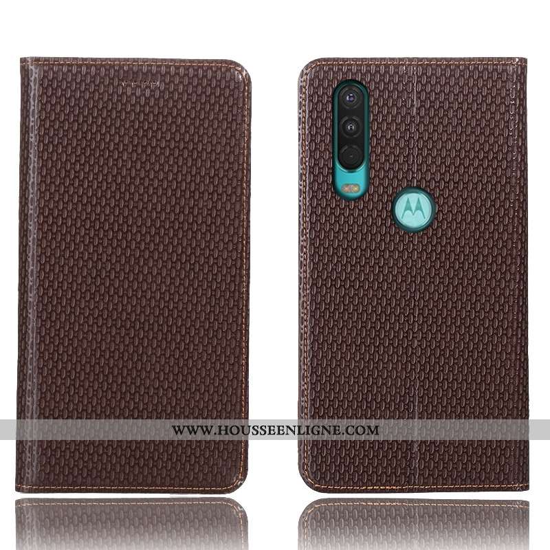 Étui Motorola One Action Cuir Véritable Protection Bleu Marin Housse Téléphone Portable Coque Bleu F