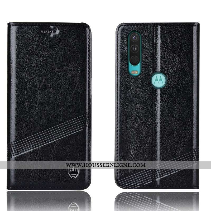 Étui Motorola One Action Protection Cuir Véritable Rouge Incassable Téléphone Portable Housse Coque