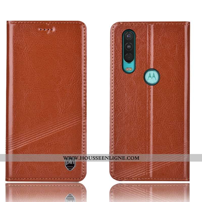 Étui Motorola One Action Protection Cuir Véritable Rouge Incassable Téléphone Portable Housse Coque
