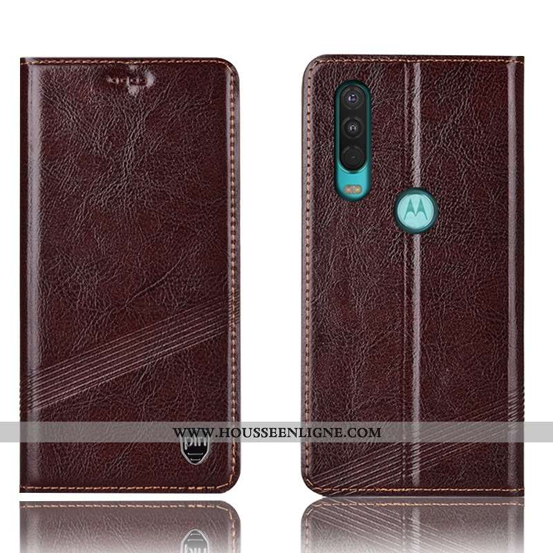 Étui Motorola One Action Protection Cuir Véritable Rouge Incassable Téléphone Portable Housse Coque