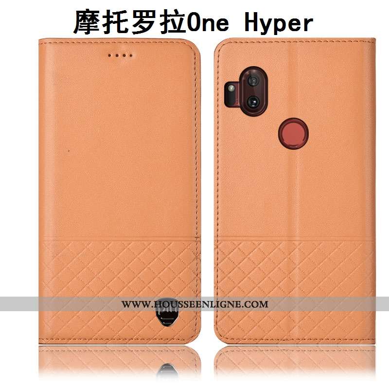 Étui Motorola One Hyper Cuir Véritable Protection Coque Téléphone Portable Incassable Housse Marron