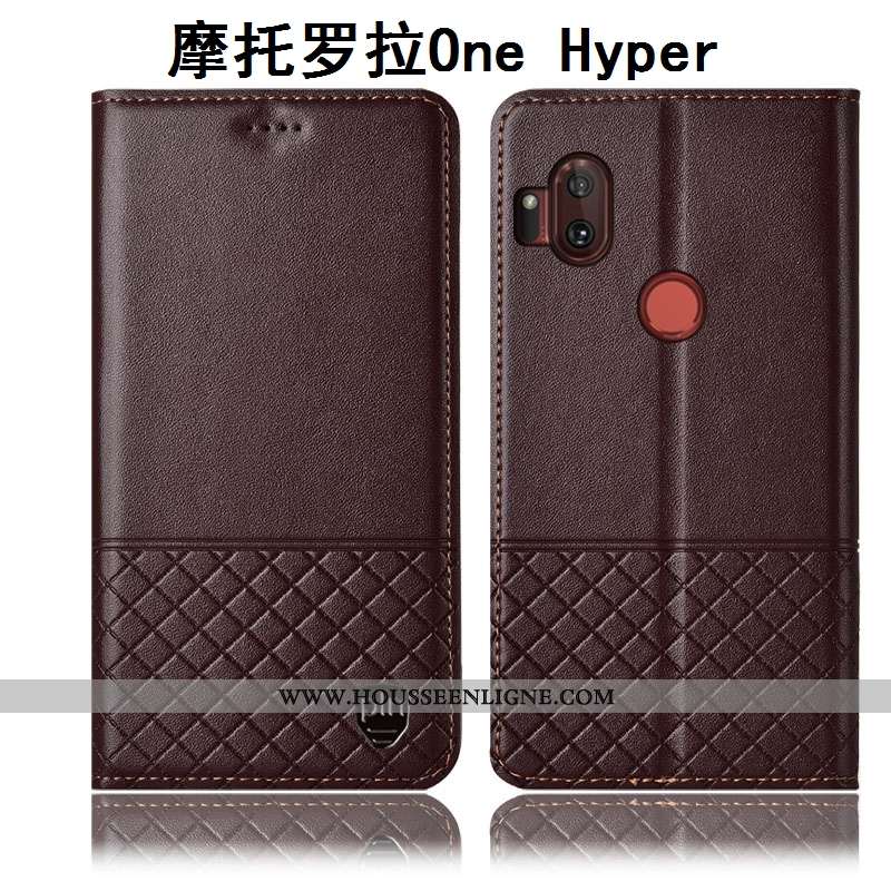 Étui Motorola One Hyper Cuir Véritable Protection Coque Téléphone Portable Incassable Housse Marron