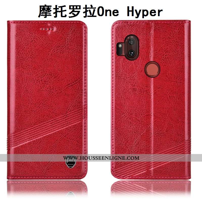 Étui Motorola One Hyper Cuir Véritable Protection Housse Téléphone Portable Coque Incassable Marron